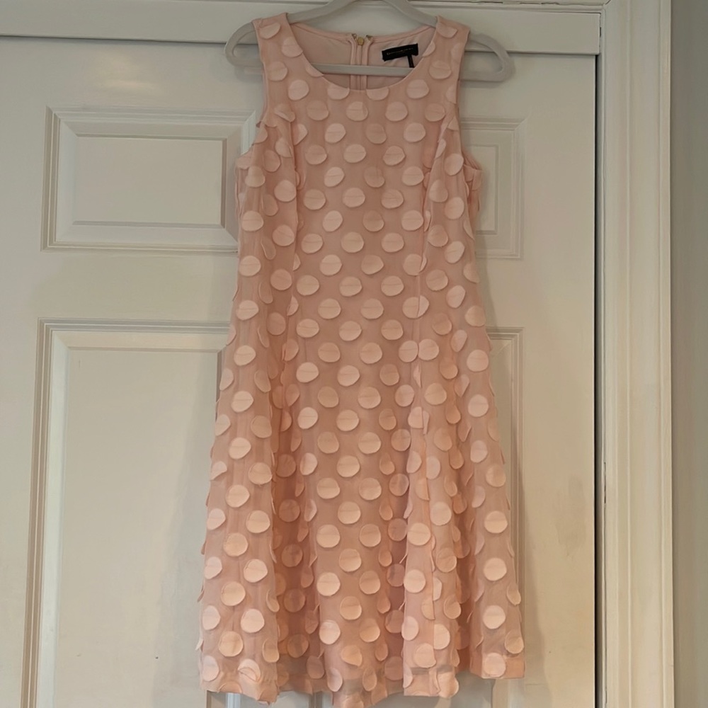 DONNA KARAN gorgeous pink dress with circles designs all over ; zipper back